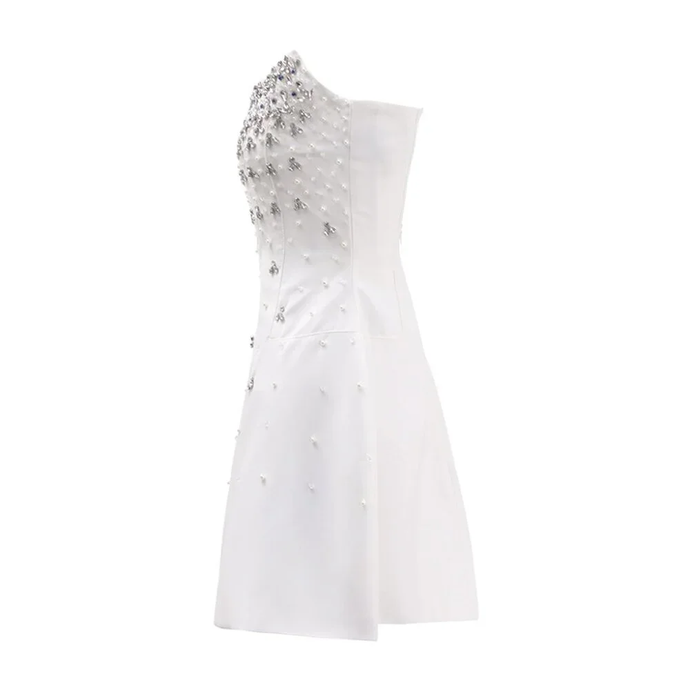 NWT Embellished Crystal Pearl Bridal Mini Dress - Picture 4 of 6